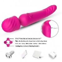 Wand Massager with Heating Function, 7 Functions EACH END, Silicone, Rechargeable, PINK